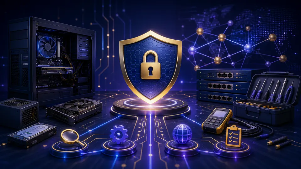 Computer security shield and network equipment for CompTIA certification training
